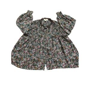 Philosophy Womens XS Floral Boho Blouse Smocked Ruffle Long‎ Sleeve Top